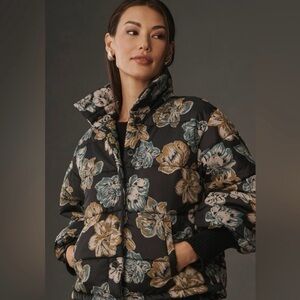 Anthropologie Black Floral Jacket with Gold and Blue Accents